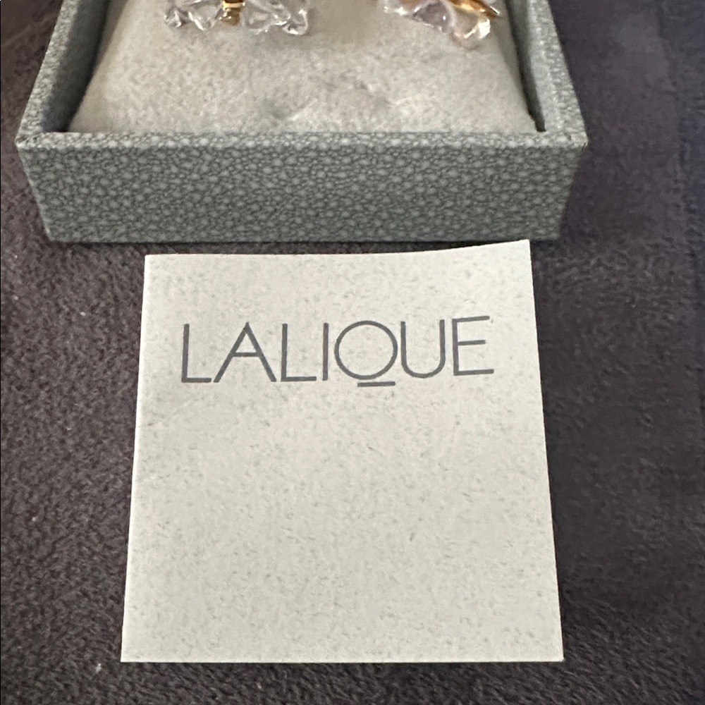 Lalique Gold and Clear Crystal Butterfly Earrings - Picture 4 of 8